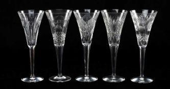 TWELVE WATERFORD CRYSTAL MILLENNIUM SERIES CHAMPAGNE FLUTES, two of each: Peace, Prosperity,