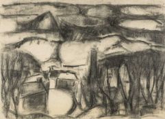 ‡ WILL ROBERTS (Welsh, 1910-2000) charcoal - entitled verso, 'Star-Y-Ffin' on Attic Gallery label,