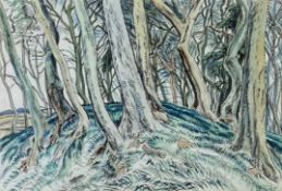 EDGAR HOLLOWAY (1914-2008) watercolour and pencil - entitled 'Offa's Dyke, Bradnor', signed and