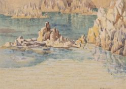 ‡ ANNA HOTCHKIS (1885-1984) watercolour - entitled verso, 'Sea Congo, Diamond River, Korea', signed,