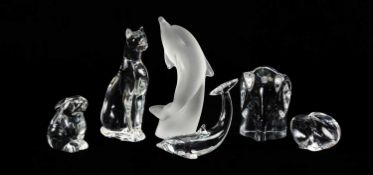 THREE BACCARAT CRYSTAL FIGURINES including, Dolphin, 10cms (h), Panther, 16cms (h) and Bunny,