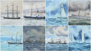 J. BROWN (19th Century) watercolours - maritime views of tall ships, paddle steamer, sailing yachts,