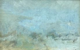 ‡ GWILYM PRICHARD (1931-2015) acrylic on card - entitled verso, 'Mist, Sea, Sky, Llanddona',