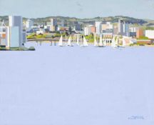 PATRICIA AITHIE (Welsh, b. 1957) oil on canvas - Cardiff Bay from Penarth, signed, 25 x 30cms