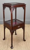 MAHOGANY GRANITE TOPPED DISPLAY STAND, in the Chippendale style, converted velvet lined display
