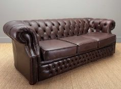 MODERN 'RICHMOND' BROWN LEATHER THREE-SEATER CHESTERFIELD, 75 (h) x 200 (w) x 98cms (d) Provence: