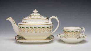 SWANSEA PORCELAIN TEA POT & TEACUP, set pattern no. 251, comprising teapot and stand with teacup and