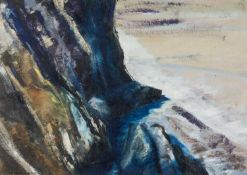 ‡ HOWARD COLES (Welsh, contemporary) oil on card - entitled verso 'Sea Cliff 2', signed, 52 x