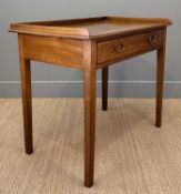 GEORGE III MAHOGANY SIDE TABLE, three quarter gallery, single frieze drawer, sectioned interior,