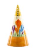 CLARICE CLIFF 'CROCUS' PATTERN CONICAL SIFTER, printed marks 14.2cms (h) Provenance: private