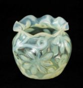 19TH C. STOURBRIDGE GLASS POSY VASE, possibly Richardson's, globular form with frill rim relief