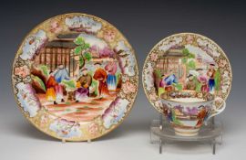 THREE SWANSEA PORCELAIN ITEMS of Mandarin pattern teaware, comprising teacup and saucer, and tea