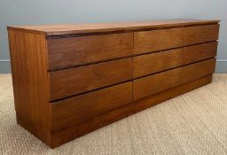MID-CENTURY TEAK DANISH STYLE NINE DRAWER CHEST, upper drawers sectioned in two, 68 (h) x 200 (w)