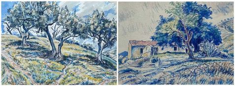 EDGAR HOLLOWAY (1914-2008) watercolours - entitled verso, 'Olive Grove, Costa Del Sol', signed and