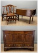 COLLECTION OF ANTIQUE FURNITURE including, converted oak mule chest, two cupboards flanking