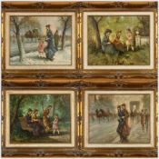 ‡ TOMMASO PRINCIPE (Italian, b. 1942) 4 oil on canvas - entitled 'Il Parco', figures near a park