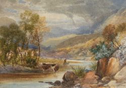JAMES BURRELL SMITH (1822-1897) watercolour - Cattle Watering, 24 x 34cms Provenance: private
