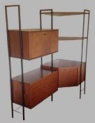 MID-CENTURY AVALON MODULA TEAK CORNER DISPLAY UNIT comprising, three black upright frames, 181 (