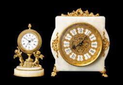 SWIZA GILT BRONZE & WHITE ONYX BOUDOIR ALARM CLOCK, retailed by 'Halcyon Days', 8-day 7J Swiss