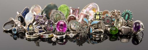 ASSORTMENT OF STERLING SILVER (925) DRESS RINGS, most set with stones, assorted sizes, gross