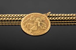 9CT GOLD CURB LINK CHOKER NECKLACE, 45cms (l), 5.2g; together with 9ct gold St Christopher