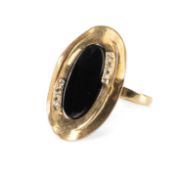 9CT BLACK ONYX & DIAMOND OVAL DRESS RING, 17mms (l), ring size S, gross weight 4.4g Provenance: