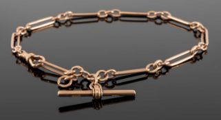 9CT GOLD TROMBONE LINK ALBERT, with T-bar and lobster clasp, 25.7g Provenance: consigned from