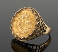 1968 ELIZABETH II SOVEREIGN RING, in 9ct gold mount (misshapen and damaged), gross weight 12g