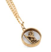 9CT GOLD ST CHRISTOPHER PENDANT on 9ct gold flat curb link chain, 50.5cms long, 6.7g Provenance: