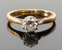 18CT GOLD DIAMOND RING, the round cut stone measuring 0.5cts approx., claw set, ring size N 1/2, 3.
