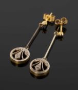 PAIR OF EDWARDIAN DIAMOND PENDANT EARRINGS, set with tiny round and rose cut diamonds, in a