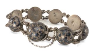 RUSSIAN NIELLO SILVER BRACELET, probably Moscow, 20th century, worked with a number of circular