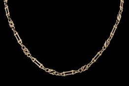 9CT GOLD FANCY CHAIN & BAR LINK WATCH CHAIN NECKLACE, with spring clip, 50cms (l), 29.2g Provenance: