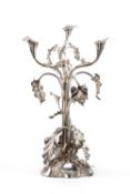 IMPRESSIVE ELKINGTON FOUR-LIGHT ELECTROPLATED CANDELABRUM, modelled as flowering lilies with the