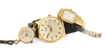 THREE WRISTWATCHES, comprising 9ct gold ladies' Roamer watch with 17J antimagnetic manual wind