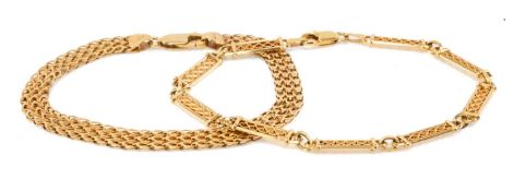 TWO 9CT GOLD ITALIAN 'UNOAERRE' BRACELETS, one triple link, the other openwork bar link, 11.0g gross