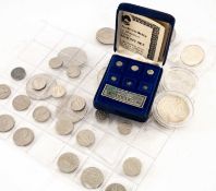 ASSORTED USA COINS, including silver miniature 6-coin currency set, 1921 silver Morgan dollar, 5x