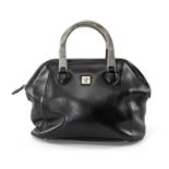GIANNI VERSACE VINTAGE COUTURE, TOP HANDLE BLACK LEATHER BAG, signature Medusa head logo, inner