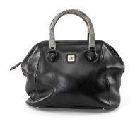 GIANNI VERSACE VINTAGE COUTURE, TOP HANDLE BLACK LEATHER BAG, signature Medusa head logo, inner