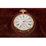 PATEK PHILIPPE 18CT GOLD CHRONOMETRO GONDOLO KEYLESS POCKET WATCH, white enamel dial with subsidiary