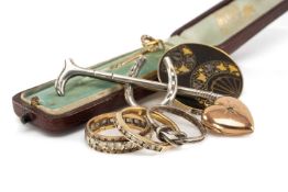 ASSORTED GOLD & SILVER JEWELLERY, including 9ct heart pendant with diamond chip centre, Japanese