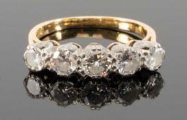 18CT GOLD FIVE-STONE DIAMOND RING, 0.9cts overall approx., claw set, ring size M, 3.8g Provenance:
