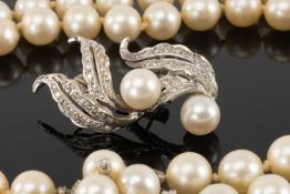 DIAMOND & PEARL JEWELLERY, comprising double-strand pearl necklace with 14ct white gold diamond