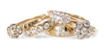 FIVE 9CT GOLD RINGS, various set with white gemstones, 11.3g gross (5) Provenance: private