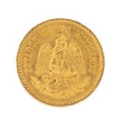 MEXICAN GOLD 10 PESOS, 1907, obv. bust of Hidalgo facing left, rev. Mexican coat of arms, 8.3g