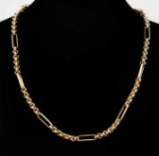 9CT GOLD ITALIAN 'UNOAERRE' NECKLACE, trombone and circle link, 49.5cms long, stamped '375' and '