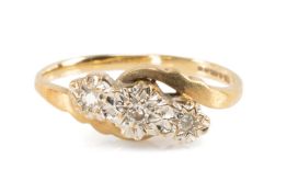 ILLUSION SET 9CT GOLD THREE-STONE DIAMOND RING, ring size K, 1.3g Provenance: private collection