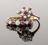 TWO 9CT GOLD GARNET & OPAL CLUSTER RINGS, ring sizes N/O, gross weight 4.5g Provenance: private