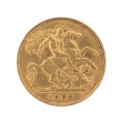 EDWARD VII GOLD HALF SOVEREIGN, 1908 Provenance: consigned from Swansea Comments: light wear.