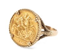 GEORGE V GOLD HALF SOVEREIGN, 1914, in 9ct gold ring mount, ring size U, 8.5g Provenance: deceased